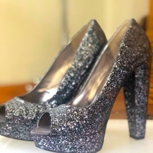 All that sparkles open toed high heels